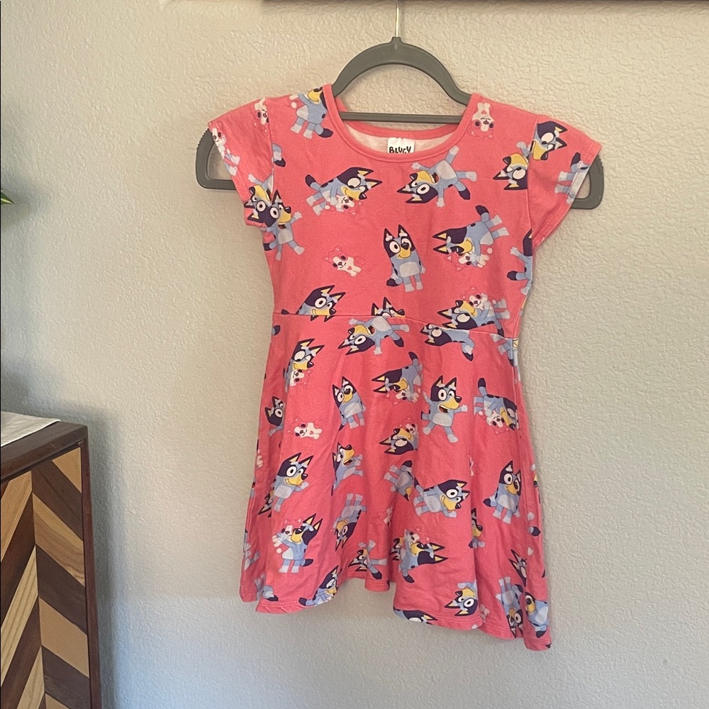 Bluey Heeler Pink Kids Dress 100% cotton flare twirly